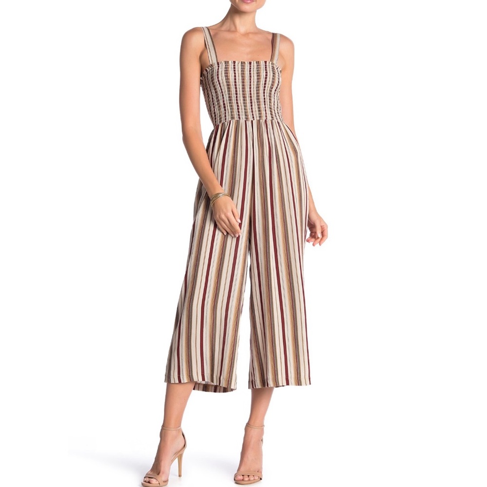 NWT LUNACHIX Smocked Stripped Jumpsuit